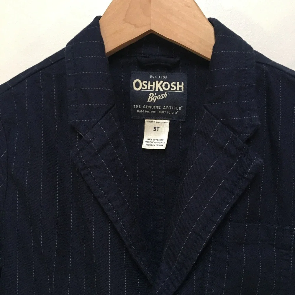 OshKosh B'gosh 2pc Pinstripe Suit Set Boys 5T Navy Blue Blazer and Pants Cotton
